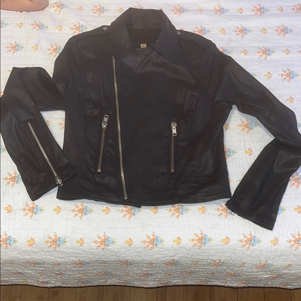 True Religion Black Moto Leather Jacket Fitted Style